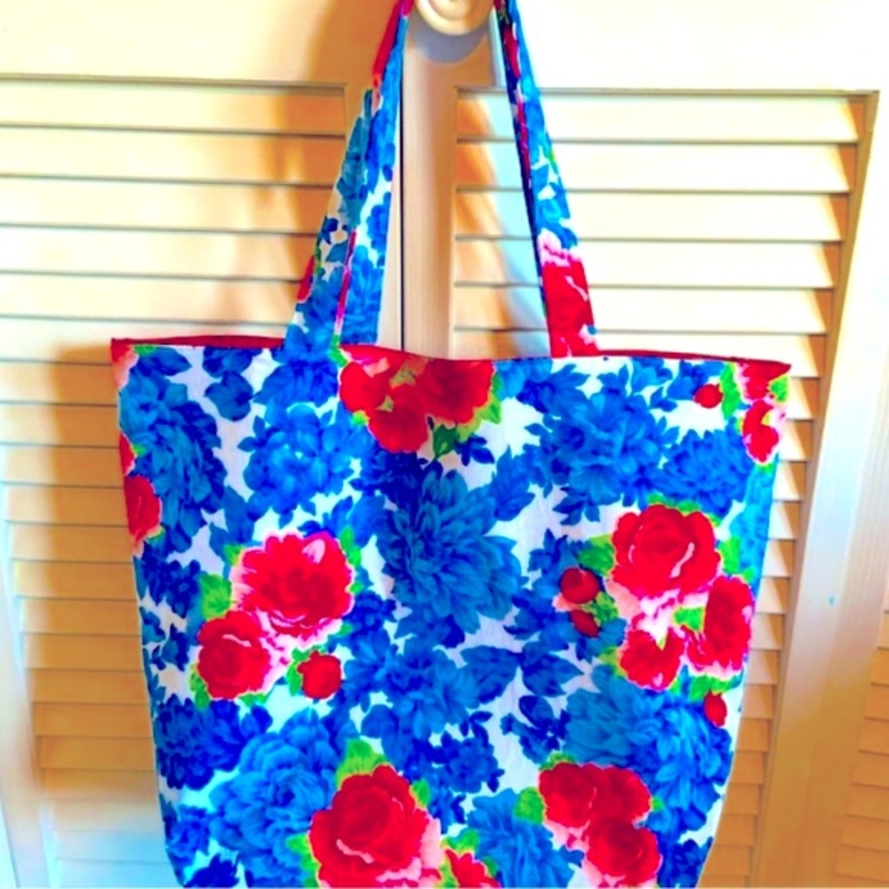 Handmade Colorful Floral Fabric Cotton Tote Bag All Purpose Carry Shoulder Purse - Picture 9 of 14